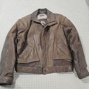 Vintage Adventure Jacket Brown Leather Bomber Jacket Size Medium